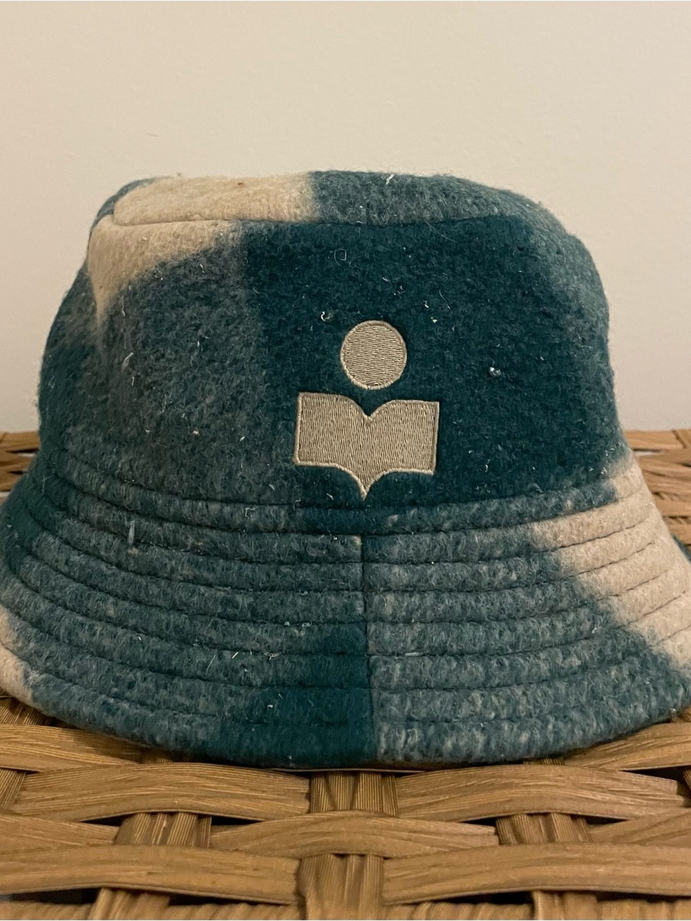 Isabel Marant Teal and Cream Check Wool Bucket Hat